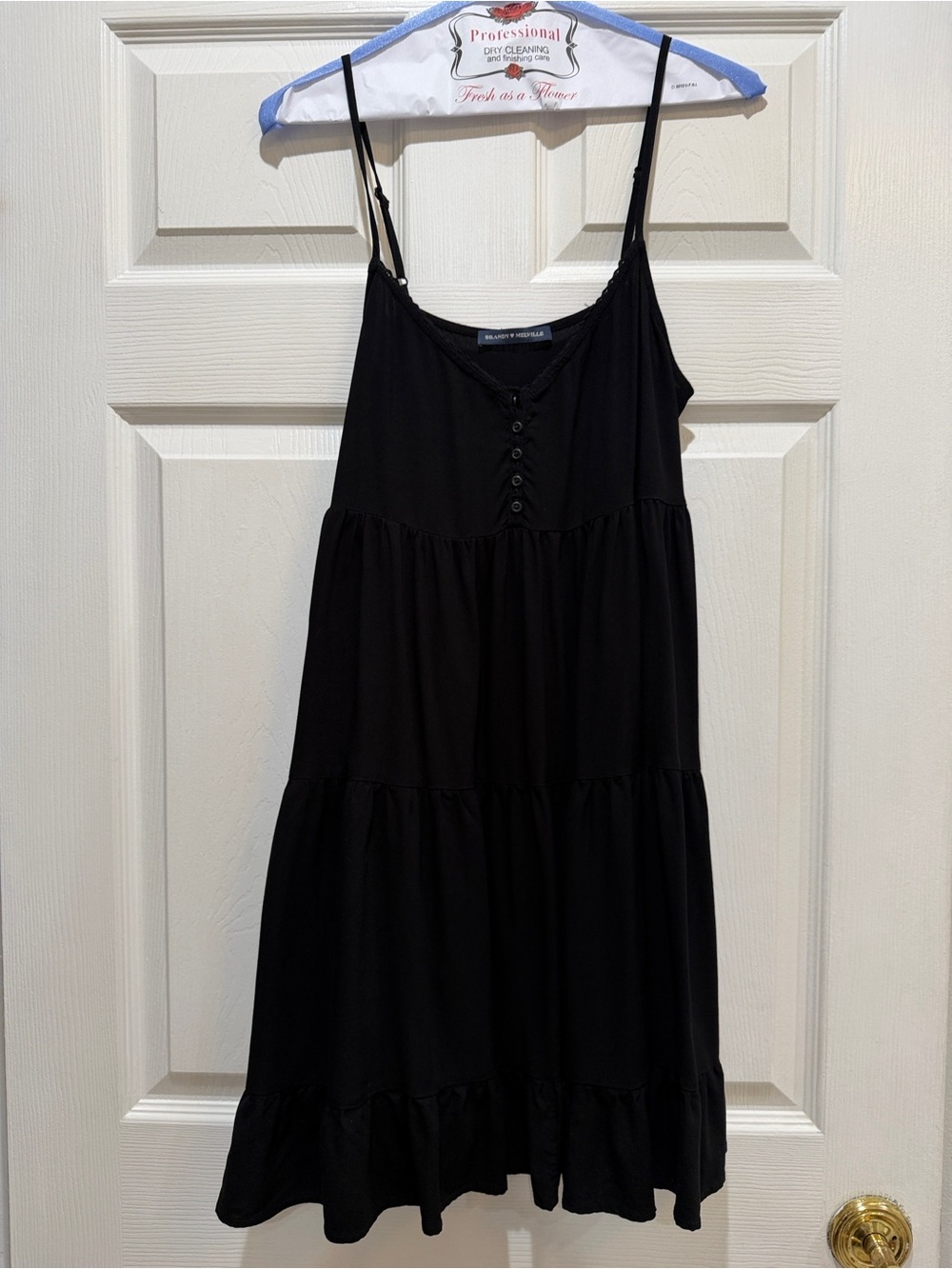 Brandy Melville Black Button-Front Tiered Spaghetti Strap Mini Dress